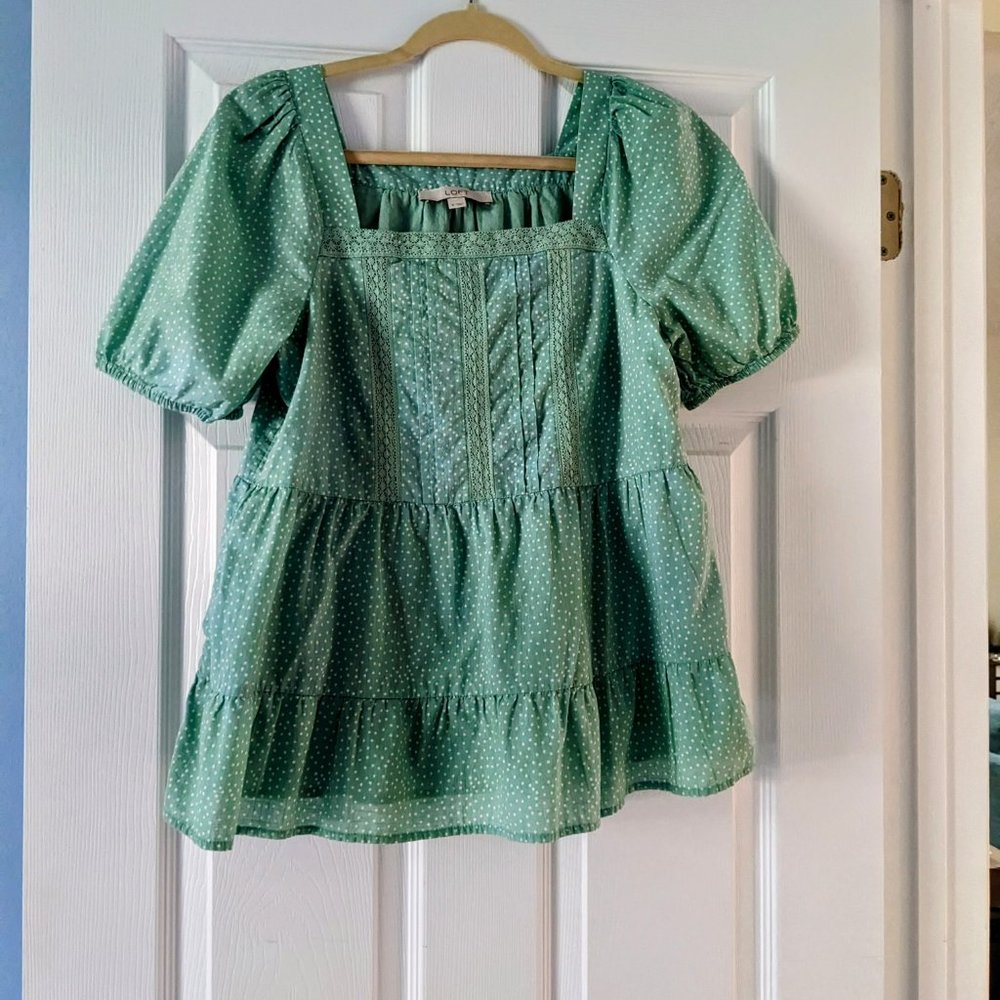 Loft peplum polka dot blouse small